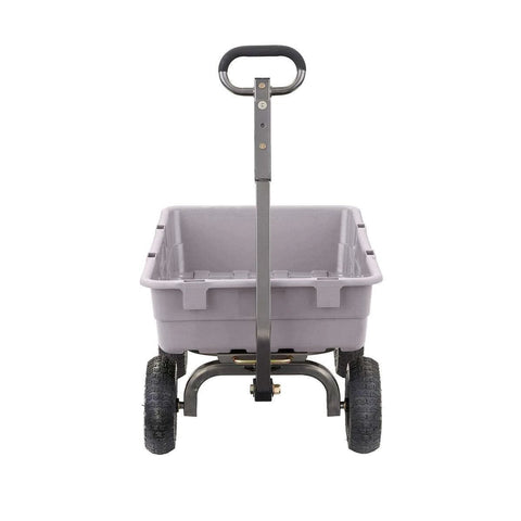 Heavy Duty Poly Dump Cart with 5 Cu Ft Tub 800 LB Haul Capacity Towable Utility Wagon with Quick Release Dumping and Pneumatic Tires front view