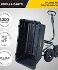 Heavy Duty Poly Yard Dump Cart with 6 Cu Ft Tub 1200 LB Haul Capacity Towable Utility Wagon with Quick Release Dumping and Pneumatic Tires.