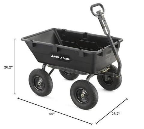 Heavy Duty Poly Yard Dump Cart with 6 Cu Ft Tub 1200 LB Haul Capacity Towable Utility Wagon with Pneumatic Tires side view
