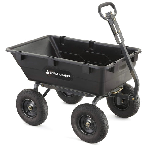 Heavy Duty Poly Yard Dump Cart with 6 Cu Ft Tub 1200 LB Haul Capacity Towable Utility Wagon with Quick Release Dumping and Pneumatic Tires