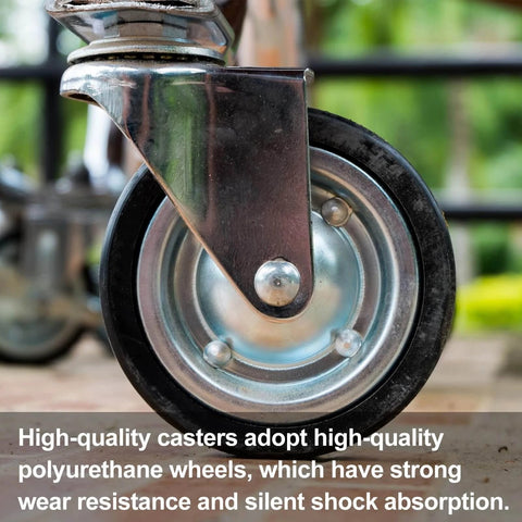 Close-up of 5 Inch Heavy Duty Caster Wheel showing non marking TPR rubber, designed for smooth rolling in furniture carts.