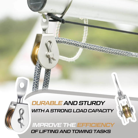 16 Pack Single Pulley Block Wheel 4" Heavy Duty Zinc Plated Iron 360 Degree Swivel Pulley Roller installed on cable