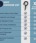 Comparison chart highlighting features of Heavy Duty Q Hooks For Hanging 20 Pack Black Ceiling Hooks Plant Hangers Outdoor Weatherproof Clips Screw Eyes And Safety Buckle For Outdoor String Lights And Christmas Hanger.