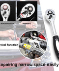 Heavy Duty 46 Piece One Quarter Inch Drive Socket Set With Metric CR-V Sockets From 4mm To 14mm S2 Bit Kit shown in use