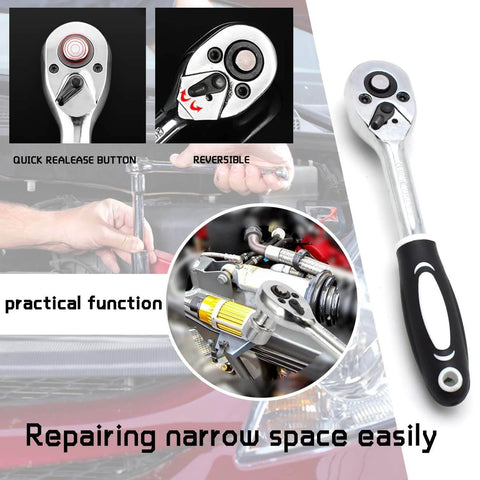Heavy Duty 46 Piece One Quarter Inch Drive Socket Set With Metric CR-V Sockets From 4mm To 14mm S2 Bit Kit shown in use