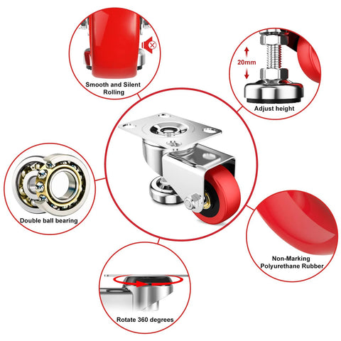Diagram of 2 Inch Leveling Plate Caster Wheels With Adjustable Anti Vibration Leveling Feet Heavy Duty Swivel Casters details.