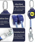 Pro Grade Heavy Duty Self Retracting Lifeline For Fall Protection Industrial Safety Rope With Quick Lock Disc Brake Portable Lanyard, 6m, rubber-coated with rotating lock and alloy steel buckle.