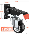 4-Pack Retractable Workbench Casters Kit - Heavy Duty 660 lbs Bench Caster Wheels with measurement details and weight capacity.