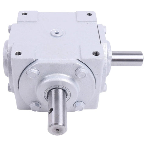 Heavy Duty 40 HP Right Angle Bevel Gearbox 1:1 1800 RPM Crosshole Keyed Shaft, front view showing bolts and shafts