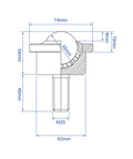Technical diagram of Heavy Duty Roller Ball Transfer Bearing Caster with M20 Screw Ball Transfer Unit showing dimensions.