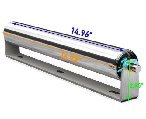 ✝️ 2" Diameter Heavy Duty Roller with Bracket Set - 17" Long for Transporting Such as Foating Fishing Boats, Kayaks, Rafts and so on - Pack of 2 designed for smooth motion and stable alignment in automation and mechanical systems, 6-pack for long. Metal roller with dimensions.