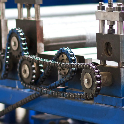 Heavy Duty Roller Chain Idler Sprocket Set For ANSI 40 DIN 08A Chains installed in machinery.