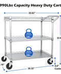 Built Tough 990 Lb Capacity Heavy Duty Rolling Utility Cart For Kitchen And Restaurant NSF Commercial Grade Metal Trolley with casters and handle bar
