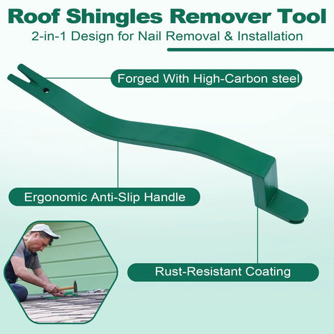 Heavy-Duty Roof Shingle Nail Removal and Installer Tool with a 2-in-1 nail slot, high-carbon steel, ergonomic anti-slip handle