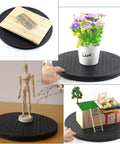 12 Inch Heavy Duty Rotating Swivel Stand with Steel Ball Bearings displaying craft items and plants, showcasing smooth 360 rotation.