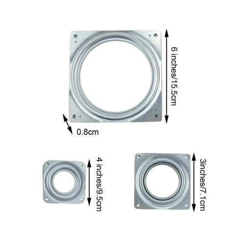 Image showing different sizes of the 4 Inch Heavy Duty Rotating Turntable Swivel Plate, Aluminum Alloy Display Stand with dimensions.