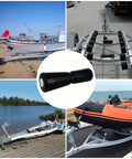 Collage of Heavy Duty Boat Trailer Roller in use, showing different trailer types and environments, featuring the black rubber keel roller, focus on 4-3/5" 7-5/16" 9-1/4" 11-3/16" Rubber Boat Trailer Keel Roller, fits 5" 8" 10" 12" wide bracket, designed for smooth motion and stable alignment.