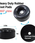 Beefed Up Heavy Duty Round Rubber Bump Stops 1 x 2.5 Inch With Screws, 360-degree view showing dimensions and inner hole diameter