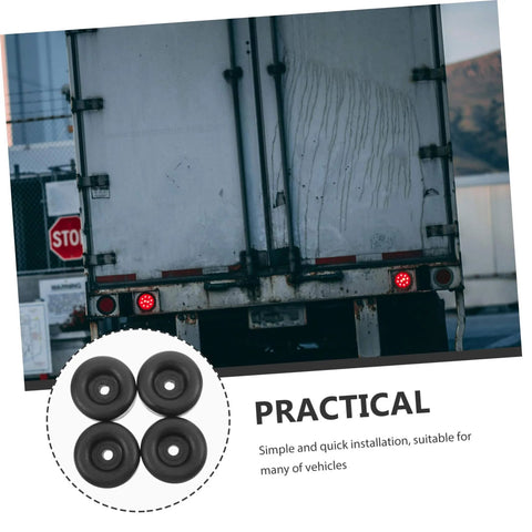 Heavy Duty Round Rubber Bumpers Anti Vibration Foot Pads For Trucks DIY Projects Furniture And Machines Black Noise Reducing Ground Protection And Shock Absorption For Heavy Equipment And Floor Safety shown near a truck.