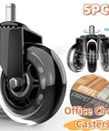 Heavy Duty 3 Inch Rubber Caster Wheels, 5 Pack Universal Furniture & Office Chair Casters with 11mm Stem, Quiet Smooth Rolling Twin Wheel Design