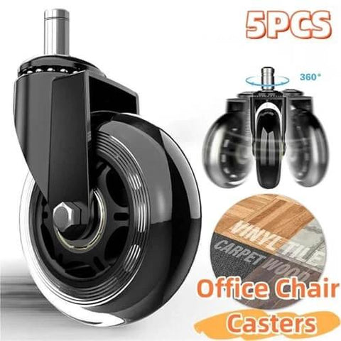 Heavy Duty 3 Inch Rubber Caster Wheels, 5 Pack Universal Furniture & Office Chair Casters with 11mm Stem, Quiet Smooth Rolling Twin Wheel Design