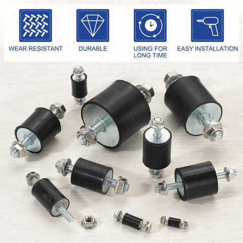 Heavy Duty M6 Rubber Isolator Mounts 20x25mm Vibration Damping Pads 4 Pack With Lock Nuts For Motors, Air Compressors And Engines