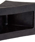 Beefy Rubber Wheel Chock For Cars Trailers RVs And Utility Vehicles With Reinforced Grip Weather And Chemical Resistant 5x6x5 Inch Tire Stopper For Secure Parking And Service Bays Buyers Products WC1467A, side view showing hollow interior.