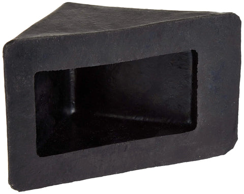 Beefy Rubber Wheel Chock For Cars Trailers RVs And Utility Vehicles With Reinforced Grip Weather And Chemical Resistant 5x6x5 Inch Tire Stopper For Secure Parking And Service Bays Buyers Products WC1467A, side view showing hollow interior.