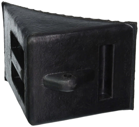 Heavy Duty Rubber Wheel Chock For Trailers And Docks With Molded Hand Hold Oil Resistant OSHA Compliant, side view