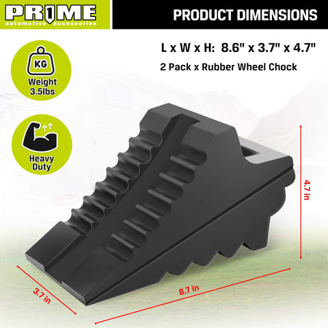 Built Tough Heavy Duty Rubber Wheel Chocks 2 Pack With Carrying Handle For RVs And Trailers 8.6 by 3.7 by 4.7 Inches