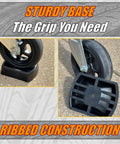 Jack Wheel Chock Dock Block Fits 6 Inch Caster Wheels Heavy Duty Reinforced Rubber Stabilizer Prevents Rolling shown installed