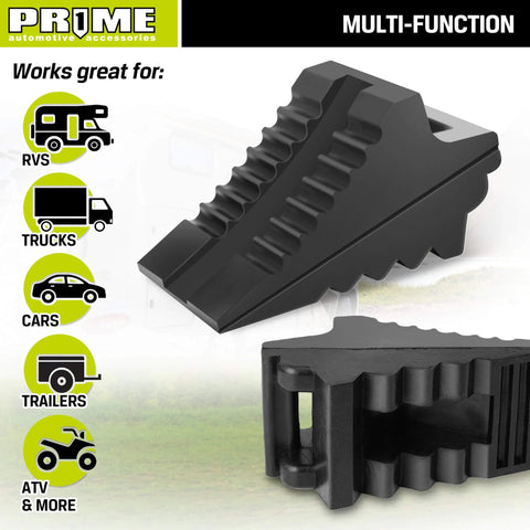 Built Tough Heavy Duty Rubber Wheel Chocks 2 Pack With Carrying Handle For RVs And Trailers 8.6 by 3.7 by 4.7 Inches