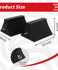 Beefy Heavy Duty Rubber Wheel Chocks With Eyebolt For Trucks Trailers Cars RVs And Heavy Equipment All Weather Tire Chalk Blocks 10 Inch Long By 8 Inch Wide 2 Pack Black, side view with measurements visible.