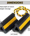 Heavy Duty Rubber Wheel Chocks Set With 52 Inch Nylon Rope Non Slip Tire Stop Blocks For RVs Campers Travel Trailers Motorhomes Aircraft Cars And Trucks 2 Pack High Visibility with dimensions