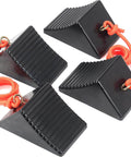 Heavy Duty Rubber Wheel Chocks With Eyebolt For Campers Travel Trailers RVs Trucks And ATVs Anti Slip And Anti Oil Design 8 x 5 x 4 Inches 4 Pack