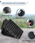 Heavy Duty Rubber Wheel Chocks Set Of 4 For Cars Trailers RVs Trucks And ATVs Premium Non Slip Tire Stoppers 8 X 4 X 6 Inches Durable Solid Rubber Black with textured grip, easy carry handle, and anti-slip surface
