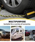 Beefy Heavy Duty Rubber Wheel Chocks for Campers RVs Trailers Trucks and Small Aircraft Universal Fit 4 Pack with vehicle wheel