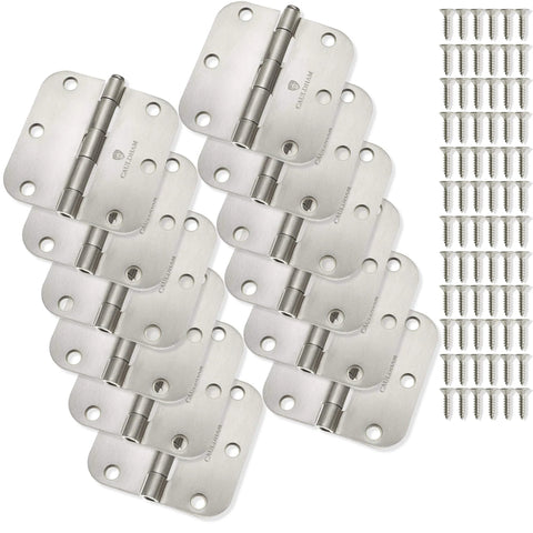 (12 Pack) Heavy-Duty 3-1/2" Interior Door Hinges with 5/8" Radius Corners - Satin Nickel shown with screws