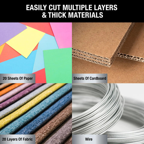 Materials like paper, fabric, cardboard, and wire cut by Industrial Grade Heavy Duty Scissors Multipurpose Shears For Sewing And Crafting.