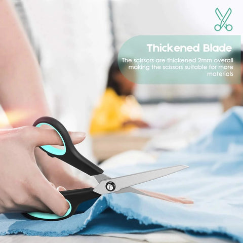 Cutting fabric with Three Pack 8 Inch Heavy Duty Scissors With Ultra Sharp Blades And Comfort Grip Handles For Office Home School Sewing