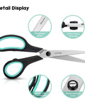 Detail view of Three Pack 8 Inch Heavy Duty Scissors with ultra sharp blades and comfort grip handles, ideal for cutting burlap and paper.