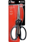 Front view of Industrial Grade Heavy Duty Scissors Multipurpose Shears for Sewing and Crafting with stainless steel blades in packaging