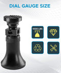 Heavy Duty Screw Jack Set For Leveling Milling And Drilling Machines With A 2.25 To 3.72 Inch Range And A 1.25 Inch Base Diameter 1000 Lbs Capacity Includes Interchangeable Bases Extensions And Carrying Case, dial gauge size view.
