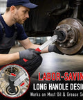 Mechanic using Heavy Duty Seal Puller Tool And Bearing Packer Kit For Wheel Hubs 2 In 1 Pro Grade Universal Gasket Remover Set