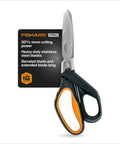 PowerArc Heavy Duty Shop Shears With Curved Serrated Blades And Extended Tang 10 Inch, orange and black scissors