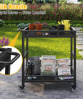 Heavy Duty Service Cart On Wheels With 2-Tier Metal Rolling Utility Cart Fences For Garage Garden Warehouse Tool House