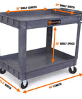 Heavy Duty Service Cart For Garage And Shop With 500 Pound Capacity Extra Wide 46 By 25.5 Inch Two Shelf Utility Cart 5 Inch Non Marring Casters