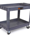 Heavy Duty Service Cart For Garage And Shop With 500 Pound Capacity Extra Wide 46 By 25.5 Inch Two Shelf Utility Cart 5 Inch Non Marring Casters For Smooth Moves And Easy Clean Surface WEN