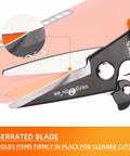 Close-up of Heavy Duty 9 Inch Multipurpose Scissors With Serrated Edge For Carpet Cardboard Fabric Copper Wire And Tree Branches
