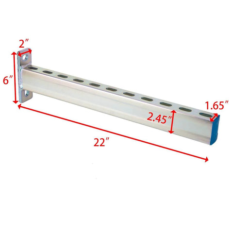 Heavy duty steel shelf brackets hold up to 110 lbs per bracket, with pairs supporting 200-220 lbs; galvanized 22 inch slotted channel